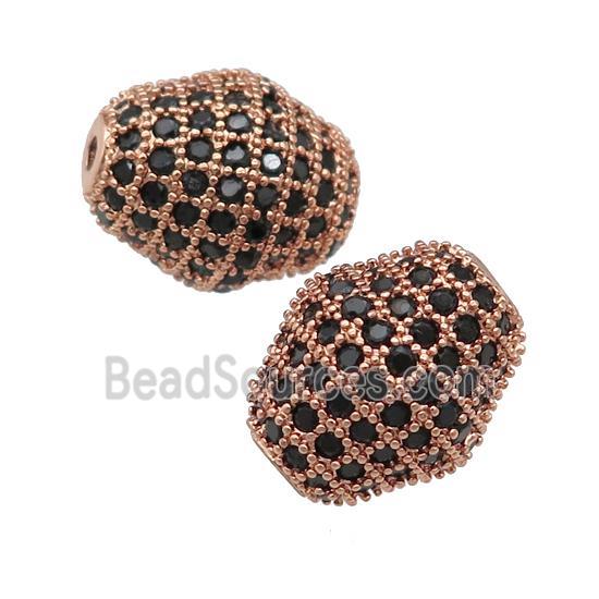 copper bicone Beads paved black zircon, rose gold