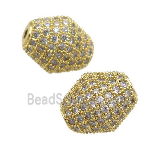 copper bicone Beads paved zircon, gold plated