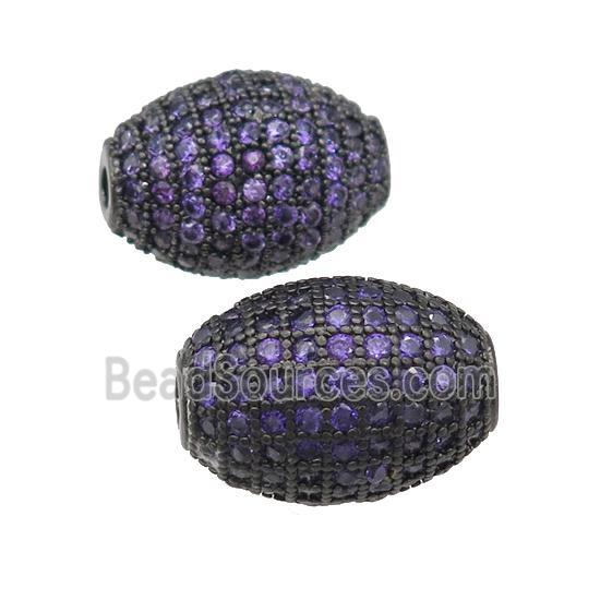 copper barrel Beads paved purple zircon, black plated