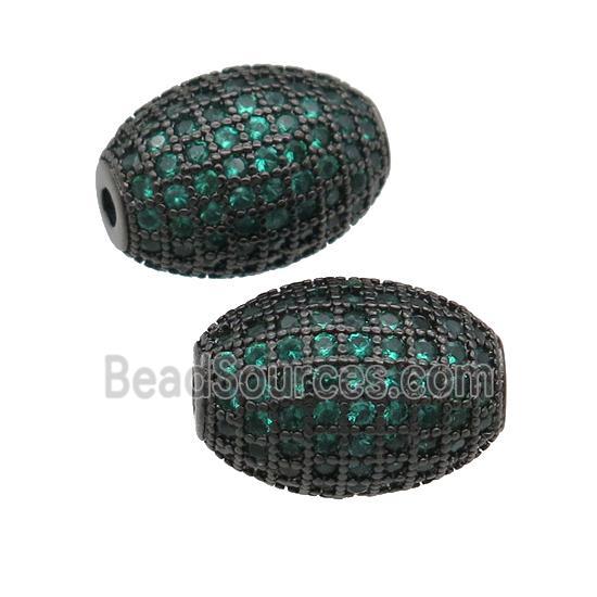 copper barrel Beads paved green zircon, black plated