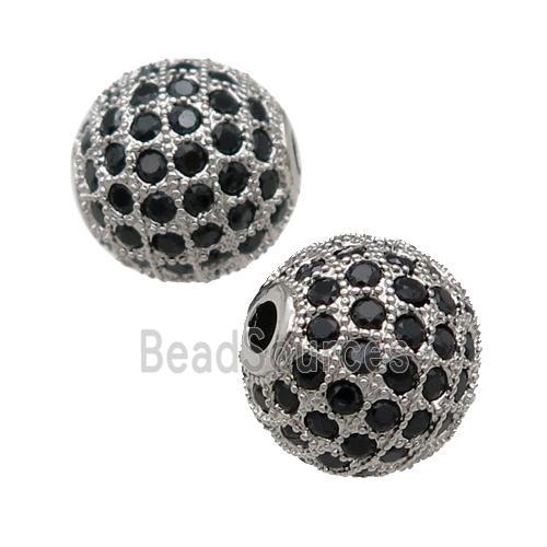 round Copper Beads Paved black Zircon, platinum plated