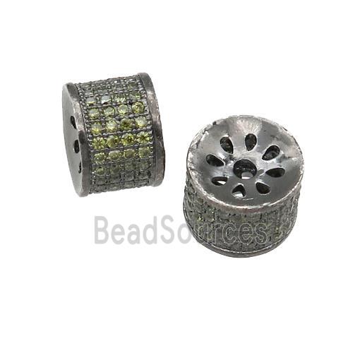 copper tube beads paved olive zircon, black plated