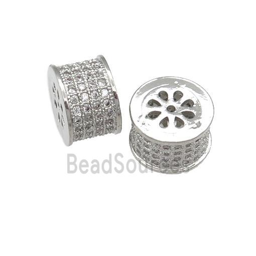 copper tube beads paved zircon, platinum plated