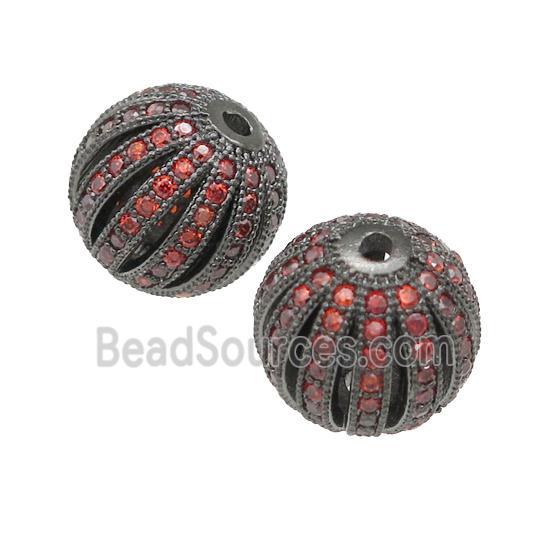 copper pumkin beads pave red zircon, black plated