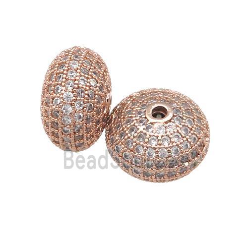 copper rondelle beads pave zircon, rose gold