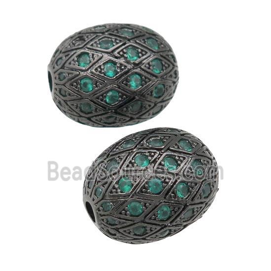 copper barrel Beads paved green zircon, black plated