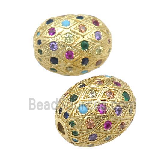 copper barrel Beads paved zircon, multicolor, gold plated