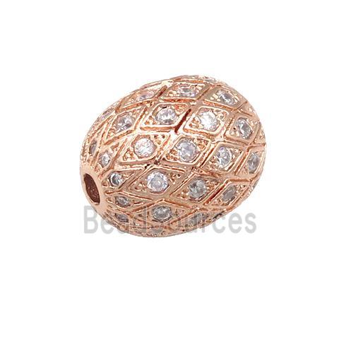 copper barrel Beads paved zircon, rose gold