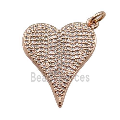 copper heart pendant pave zircon, rose gold