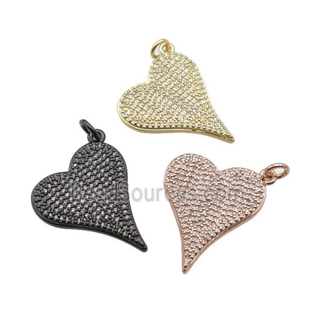 copper heart pendant pave zircon, mixed