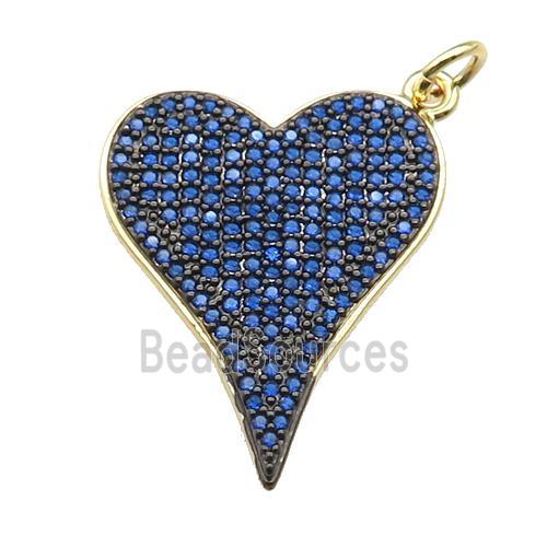 copper heart pendant pave blue zircon, gold plated