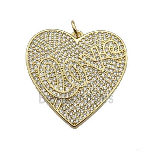 copper Heart pendant pave zircon, LOVE, gold plated