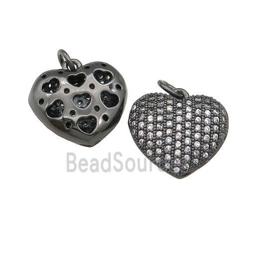 copper heart pendant pave zircon, black plated