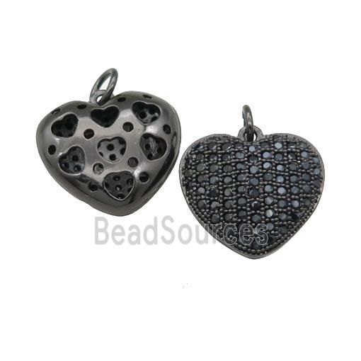 copper heart pendant pave zircon, black plated