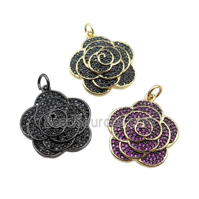 copper Flower pendant pave zircon, mixed