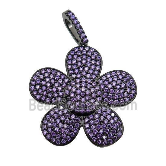 copper Flower pendant pave purple zircon, black plated