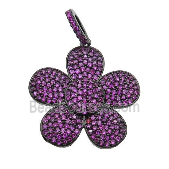 copper Flower pendant pave hotpink zircon, black plated