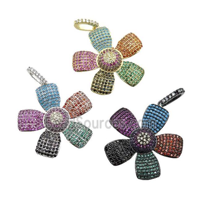 copper Flower pendant pave zircon, multicolor, mixed