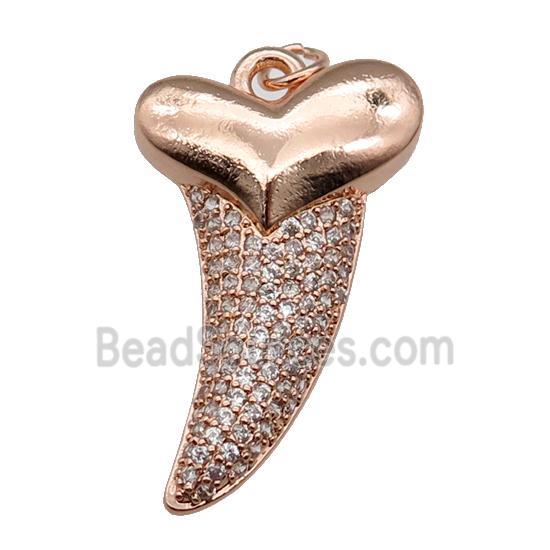 copper sharktooth charm pendant pave zircon, rose gold