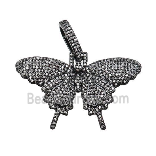 copper Butterfly charm pendant pave zircon, black plated