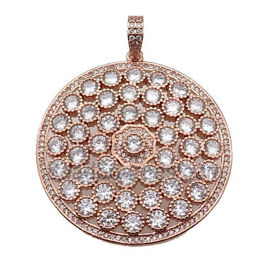 copper circle pendant pave zircon, rose gold