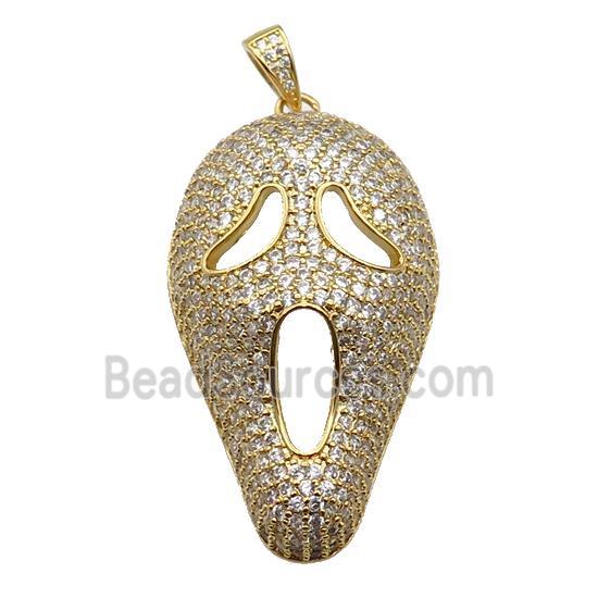 copper Halloween skull charm pendant pave zircon, gold plated