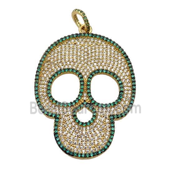 copper Skull charm pendant pave zircon, gold plated