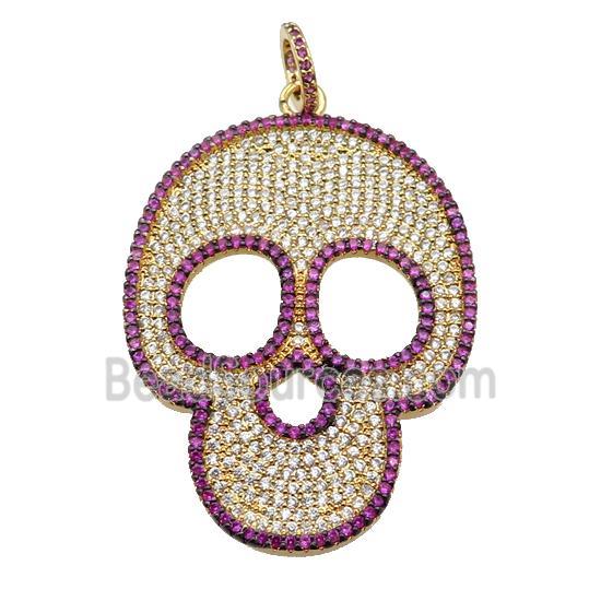 copper Skull charm pendant pave zircon, gold plated