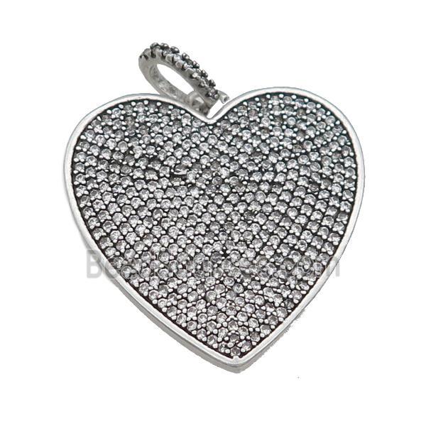 copper Heart pendant pave zircon, antique silver