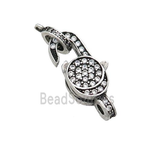 copper Lobster Clasp pave zircon, antique silver