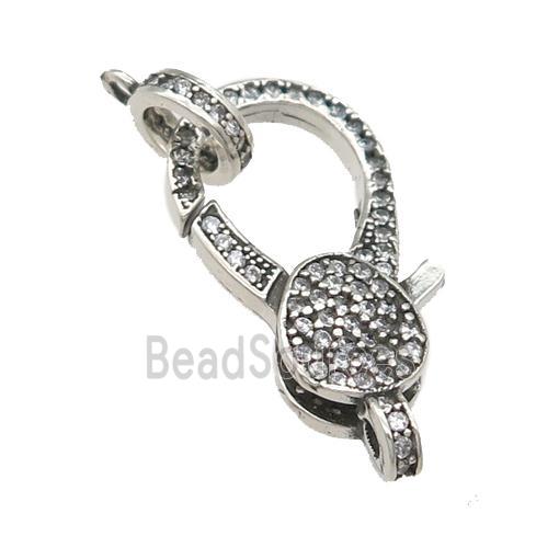 copper Lobster Clasp pave zircon, antique silver