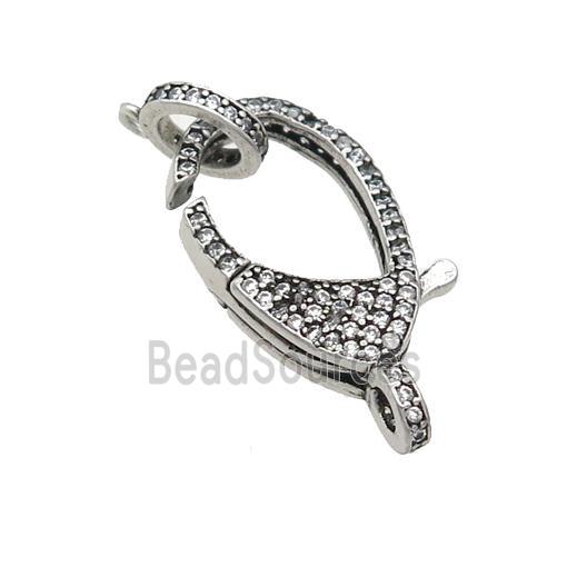 copper Lobster Clasp pave zircon, antique silver