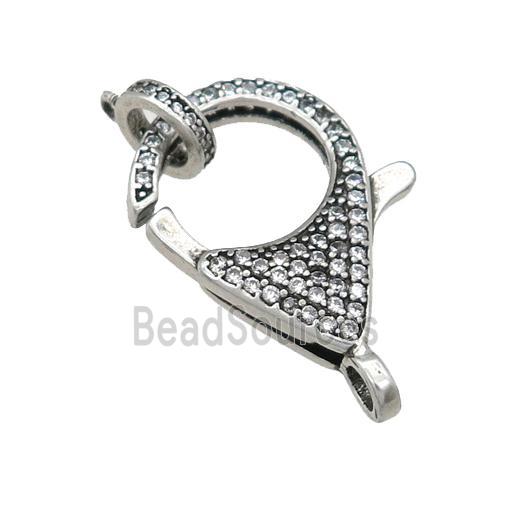 copper Lobster Clasp pave zircon, antique silver