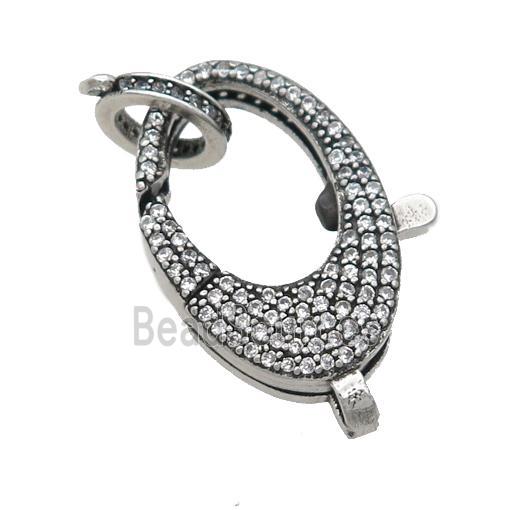 copper Lobster Clasp pave zircon, antique silver