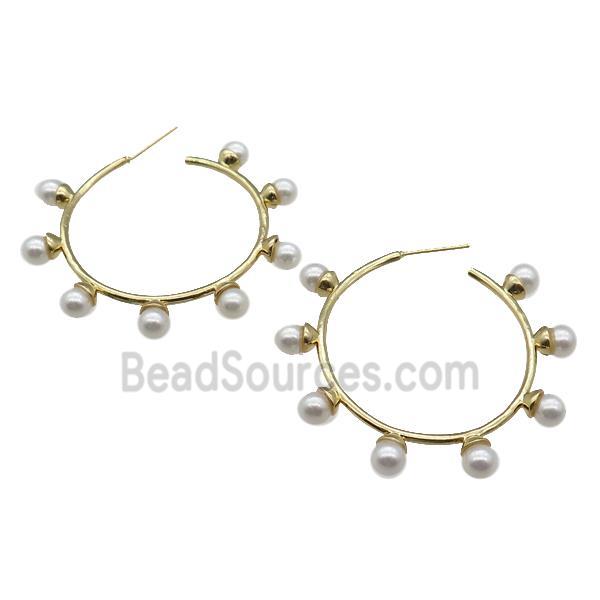 copper Stud Earring with pearlized glass, gold plated