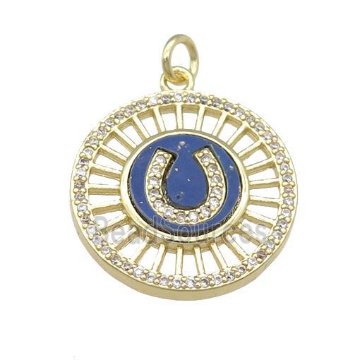 copper circle pendant pave Lapis, zircon, gold plated