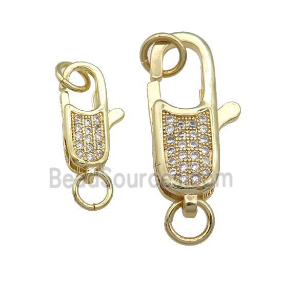 copper Lobster Clasp paved zircon, gold plated