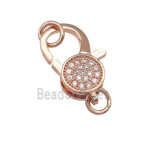 copper Lobster Clasp paved zircon, rose gold