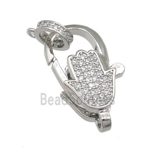 copper Lobster Clasp paved zircon, hand, platinum plated