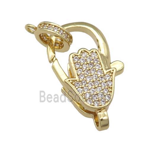 copper Lobster Clasp paved zircon, hand, gold plated