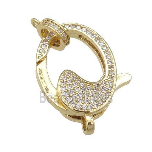 copper Lobster Clasp paved zircon, gold plated