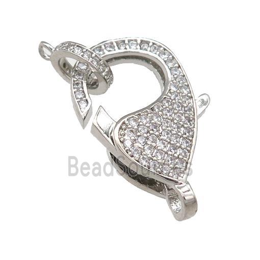 copper Lobster Clasp paved zircon, platinum plated