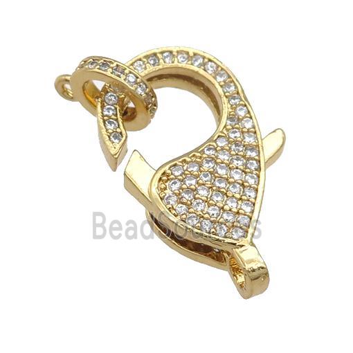 copper Lobster Clasp paved zircon, gold plated