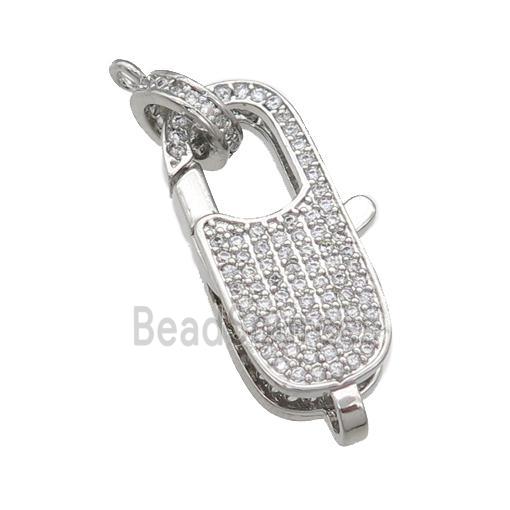 copper Lobster Clasp paved zircon, platinum plated