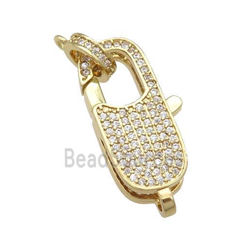 copper Lobster Clasp paved zircon, gold plated