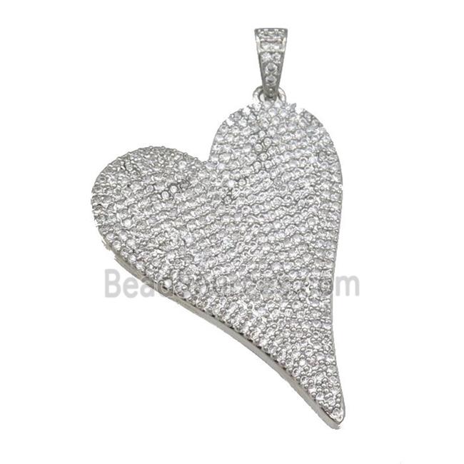 copper Heart pendant paved zircon, platinum plated