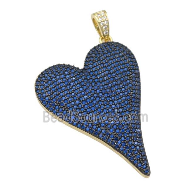 copper Heart pendant paved blue zircon, gold plated