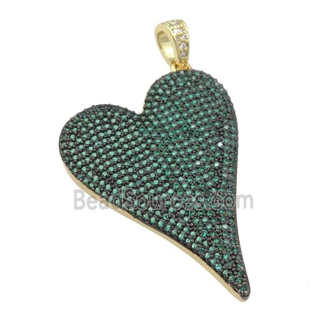 copper Heart pendant paved green zircon, gold plated