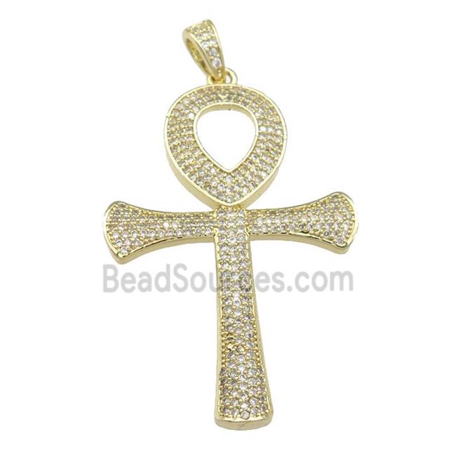 Copper Ankh Cross Pendant Pave Zircon Gold Plated