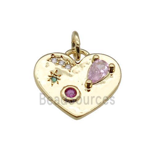 copper Heart pendant pave zircon, gold plated